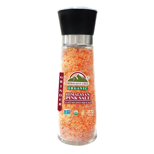 Himalayan Chef Organic Lemon Peel & Pink Himalayan Salt, Refillable Glass Grinder - 0.78 lbs